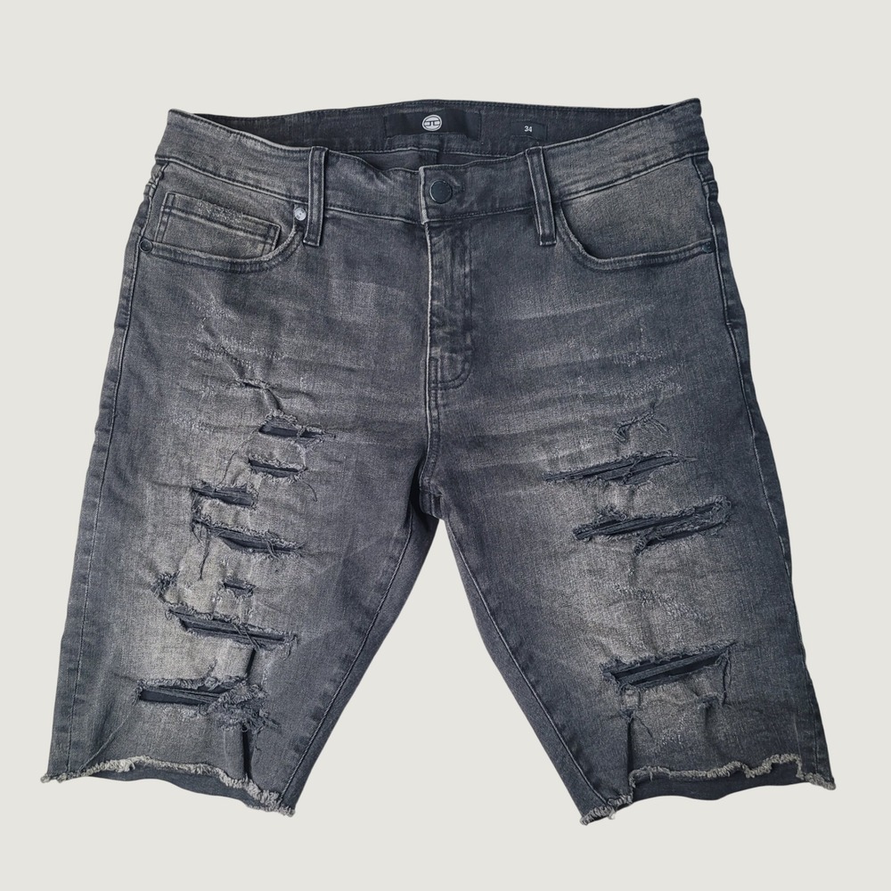 Jordan Craig Mens Distressed Denim Shorts Black Frayed Rip Repair J3165S Size 34